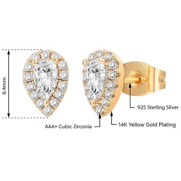 14k Gold Diamond Teardrop Post Earrings - Picture 2 of 5